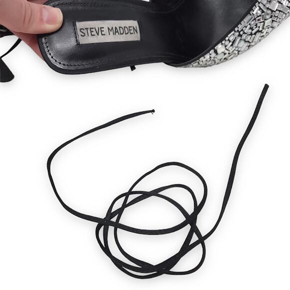 Steve Madden Ravesh Heels 8.5 Rhinestone Crystal Pointed Toe Strappy Ankle Tie - Picture 5 of 10